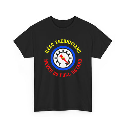 Black t-shirt with HVAC technician graphic and text on a white background